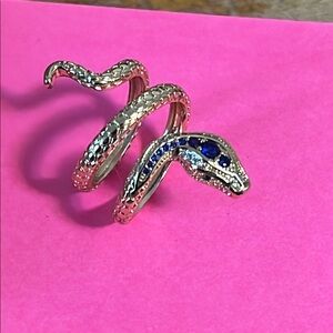 Elegant Silver Snake Ring with Blue Accents size 7